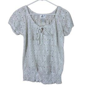 Just Be… Floral Lace Eyelet Cottagecore Ivory Top Size Large